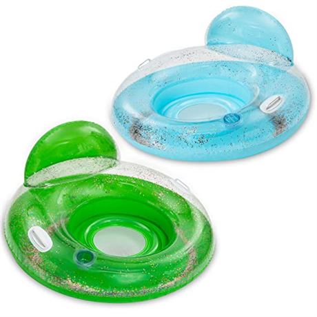 Sloosh 2 Pack Adults Pool Float Chair with Cupholder, Inflatable with Glitter