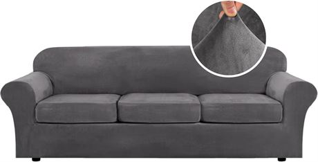 H.VERSAILTEX 4 Piece High Stretch Sofa Slipcover for 3 Cushion Couch, Gray