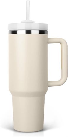 40 oz Tumbler With Handle and Straw Lid - Beige