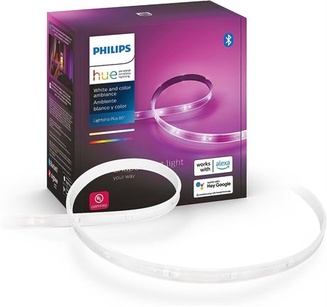 Philips Hue Bluetooth Smart Lightstrip Plus 2m/6ft Base Kit with Plug, White