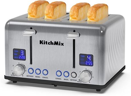 KitchMix Stainless Steel Toaster with LCD Timer