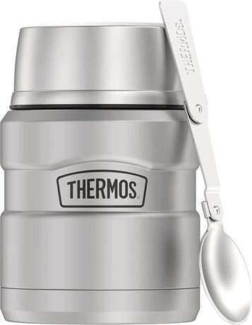 THERMOS Stainless Steel Insulated Food Jar with Spoon, 16oz, Matte Steel