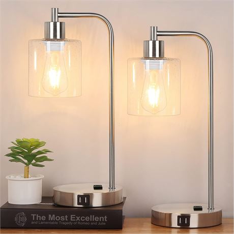 Industrial Touch Control Table Lamps Set of 2 - Brushed Nickel