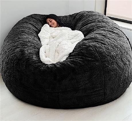 Giant Fur Bean Bag Chair Cover for Kids Adults, (No Filler) (Black, 6FT)