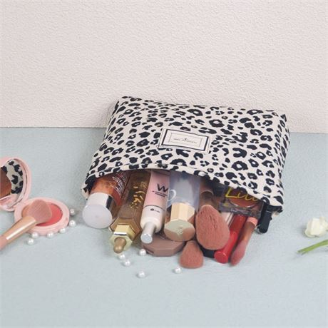 LYDZTION Leopard Print Makeup Bag Cosmetic Bag, White