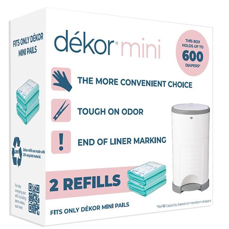 Dekor Mini Diaper Pail Refills | 2 Count | Most Economical Refill System