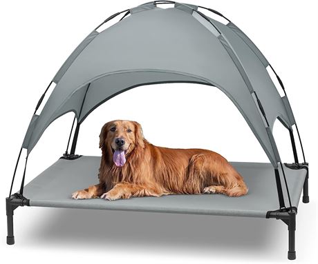 Heeyoo Elevated Dog Bed with Canopy, Grey