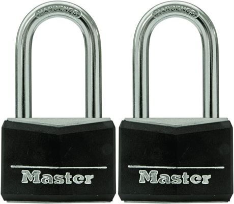 Master Lock Padlock with Key, 2 Pack Keyed-Alike, Black