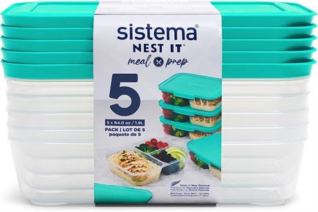 Sistema Nest It Meal Prep Food Storage with Lids, 3 Compartments, 5-Pack