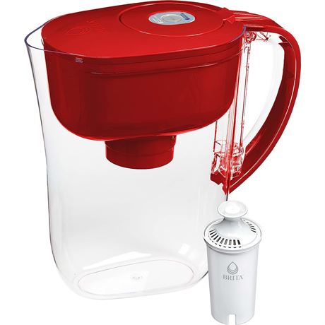 Brita Water Filter Pitcher -Tap&Drinking Water w/1 Filter, 6-Cup Capacity, Red