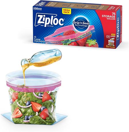 Ziploc Gallon Food Storage Bags, 75 count