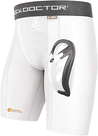 Shock Doctor Compression Shorts with Protective Bio-Flex Cup - Large - White