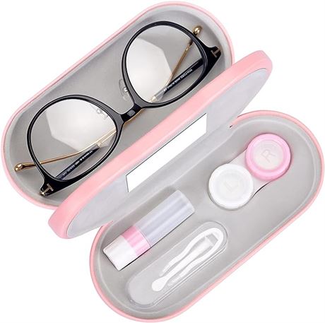 2 in 1 Contact Lens and Glasses Case Travel Kit(Pink)