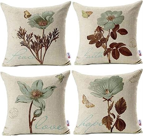 Monkeysell Throw Pillow Covers, 18 x 18, 4-Pack, Floral