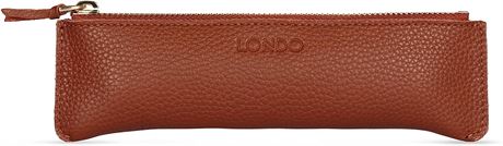 Londo Zippered Genuine Leather Pen and Pencil Case Cosmetic Pouch - Brown