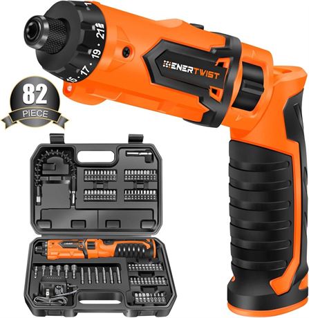 ENERTWIST Cordless Screwdriver, 8V Max Set with 82 Accessory Kit and Charger