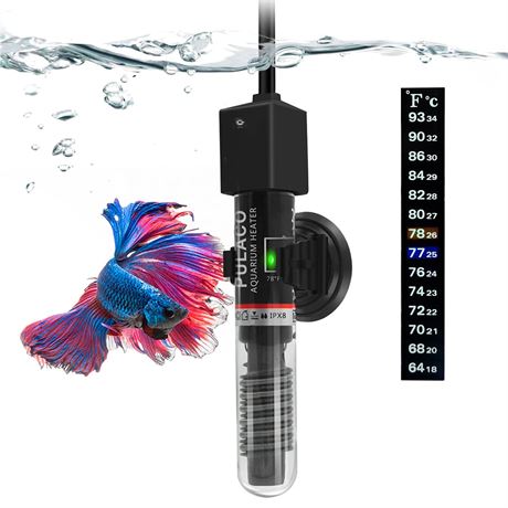 PULACO 25W Small Aquarium Betta Heater with Free Thermometer Strip