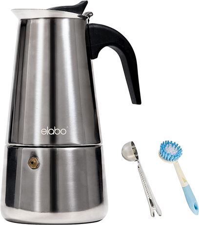 elabo Stovetop Espreeso Machine and Moka Pot for Gas or Electric Stovetop 6 cups