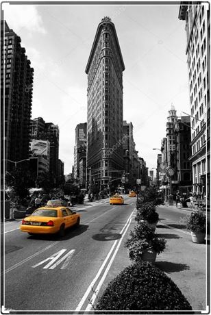 Flat Iron Building, NYC - Black & White - Yellow Cab