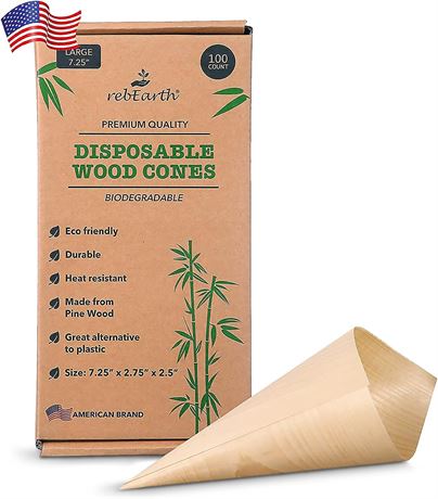 Disposable Wood Cones, 5" 100 Count