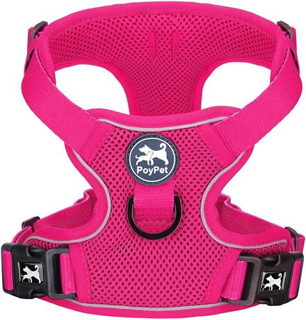 PoyPet Reflective Mesh Dog Harness, Double Padded Vest Adjustable(Fuchsia,XS)