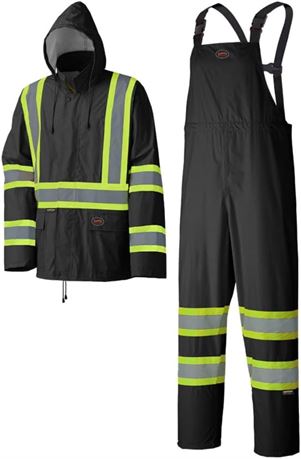 Pioneer Waterproof Lightweight Safety Rain Suit, Black, Large