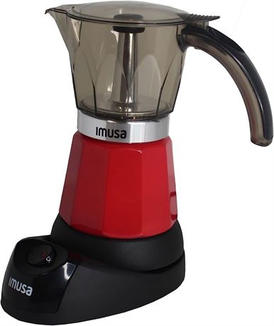 Imusa 3-6 Cup Electric Espresso Maker with Detachable Base, Red