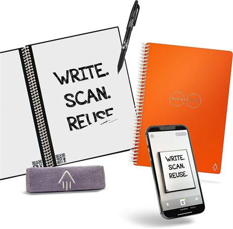 Rocketbook Smart Notebook,  Executive Size Spiral Notebook, Beacon Orange