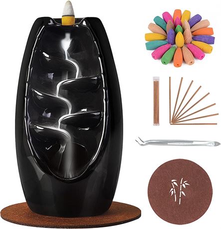 SPACEKEEPER Ceramic Backflow Incense Holder and Burner Waterfall