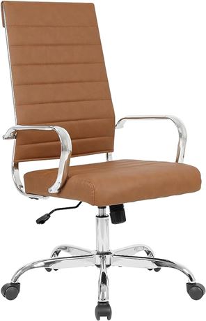 LANDSUN Home Office Chair High Back Executive Chair with Armrests Chrome Brown