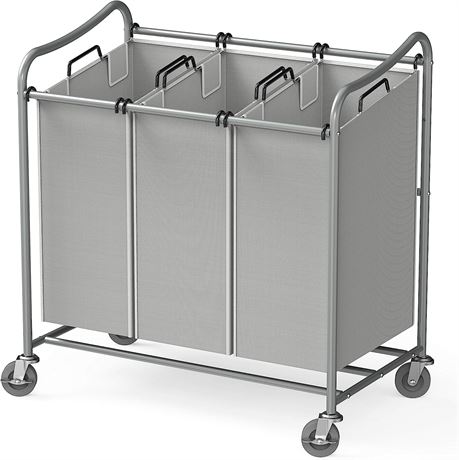 SimpleHouseware Heavy-Duty 3-Bag Laundry Sorter Cart, Silver