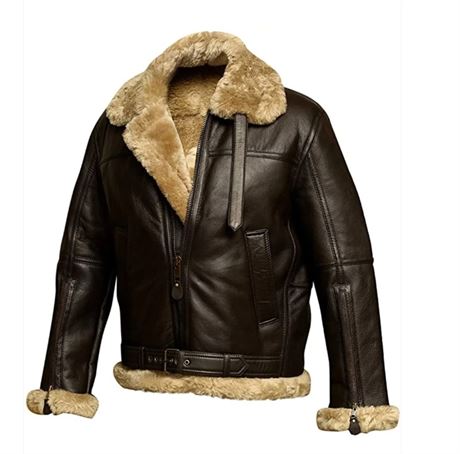 Chamra Leathers Skin Shearling Fur-Lined Brown Jacket - Small