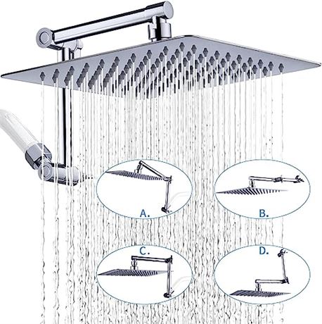 G-Promise All Metal 10 Inch Rain Shower Head with 13" Adjustable Extension Arm