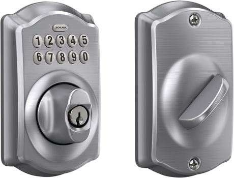 Schlage Camelot Keypad Deadbolt, Electronic Keyless Entry Lock, Satin Chrome