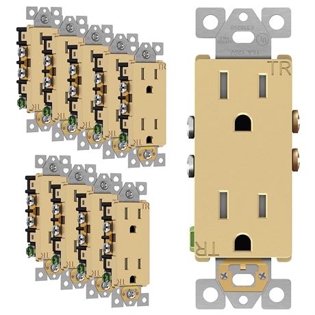 ENERLITES Decorator Receptacle Outlet Child Safe Tamper-Resistant Gold(10 Pack)