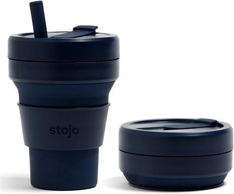 STOJO Collapsible Travel Cup With Straw � Denim Blue, 16oz