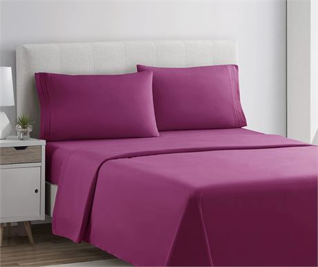 Clara Clark 4 Piece Queen Sheets Set - Magenta