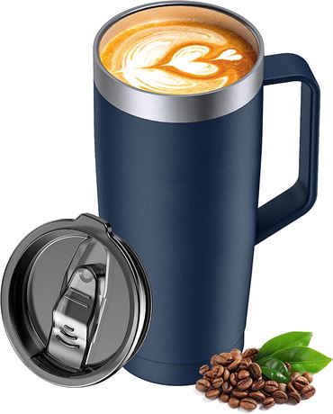 Travel Mug with Handle, 24oz - Navy