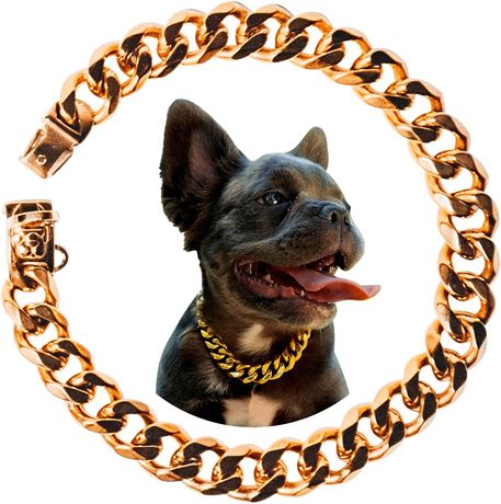 Bully Chainz Collar for Small and Medium Dogs, 18k Gold Curb Link