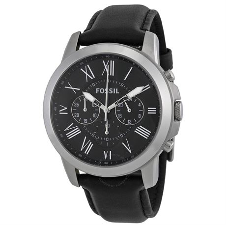 FOSSILGrant Black Dial Black Leather Men's Watch