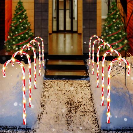 Joiedomi 17" Christmas Candy Cane Pathway Markers Lights, Set of 12