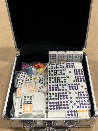 Mexican Train Dominoes Set Tile Board Game in Aluminum Carry Case