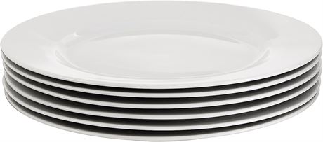 Amazon Basics 6-Piece White Dinner Plate Set, 10.5 inches