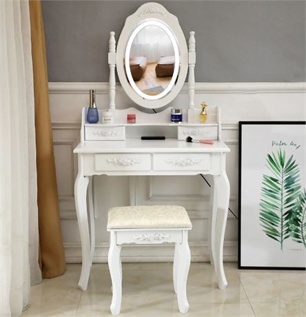 FCH White Finish LED Single Mirror Dresser Vanity