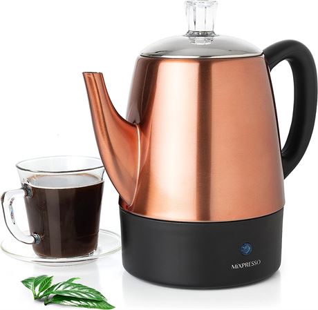 Mixpresso Electric Percolator Copper Body, Stainless Steel Lid Coffee Maker