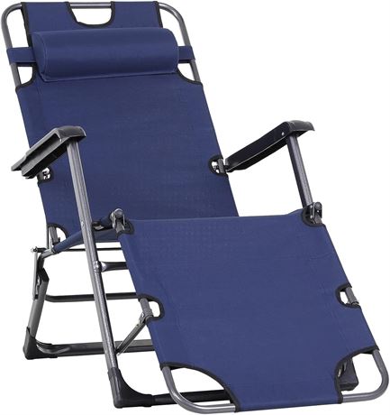 Outsunny Tanning Chair, 2-in-1 Beach Lounge Chair, Blue