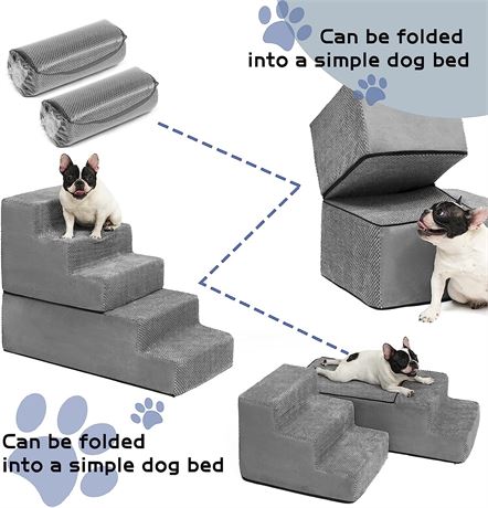 Dog Stairs, Pet Stairs 5-Step or 3-Step, Memory Foam Dog Steps