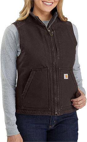 Carhartt Women's Relaxed Fit Washed Duck Sherpa-Lined Vest, Dark Brown, Medium