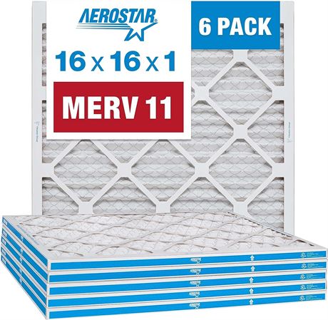 erostar 16x16x1 MERV 11 Pleated Air Filter - 6 Pack