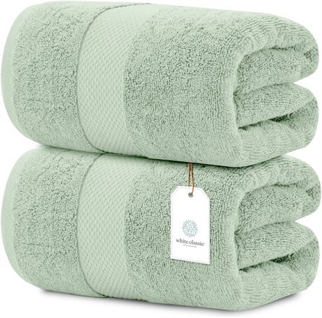 White Classic Luxury Bath Sheet Towels, 2 Pack, Green